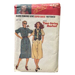 Vintage Butterick 6421 Sewing Pattern Size 10-14 Dress Vest Marie Osmond CUT